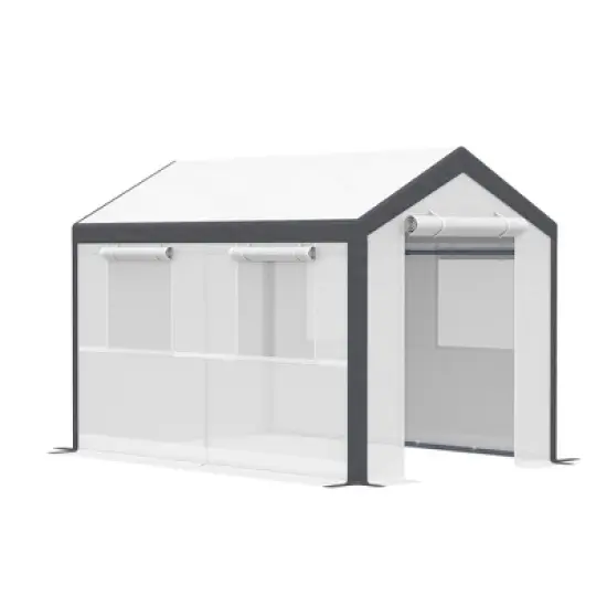 Outsunny Outdoor Walk-In Tunnel Greenhouse Garden Warm Hot House with Roll Up Windows, Zippered Door, & Weather Cover image {6}