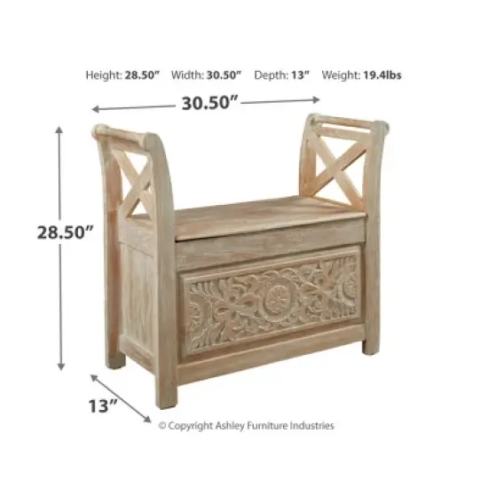 Fossil Ridge Accent Bench Whitewash - Signature Design by Ashley image {3}