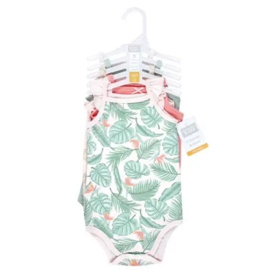 Hudson Baby Infant Girl Cotton Sleeveless Bodysuits, Palm Flamingo image {1}