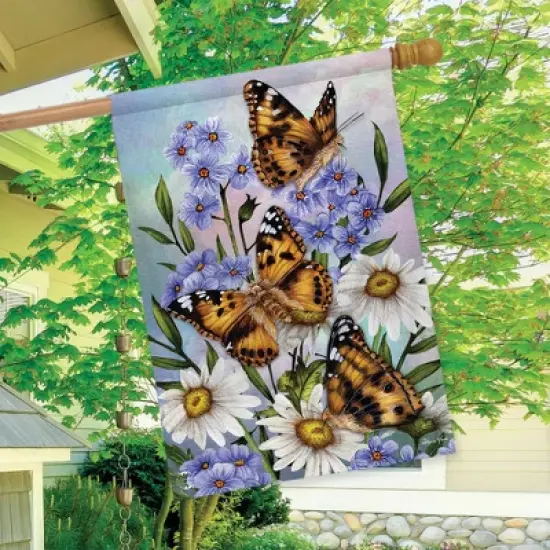Daisies Monarchs Spring House Flag Floral Butterflies 28" x 40" Briarwood Lane image {3}