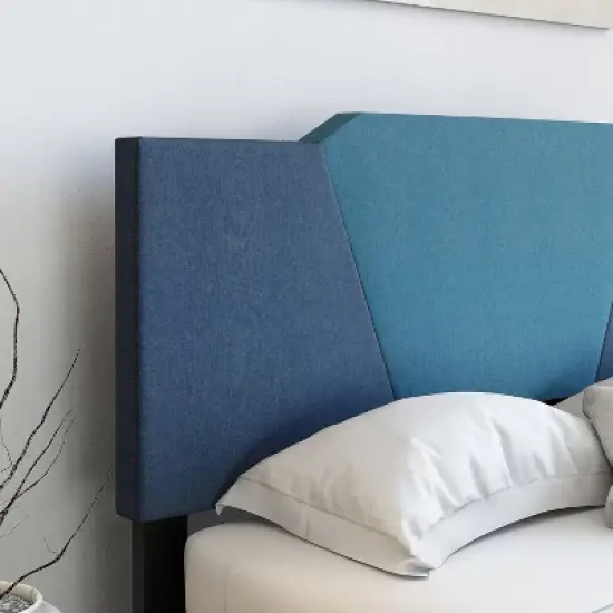 Full Sydney Color Block Blue/Ocean Linen Upholstered Platform Bed Blue - Eco Dream image {4}