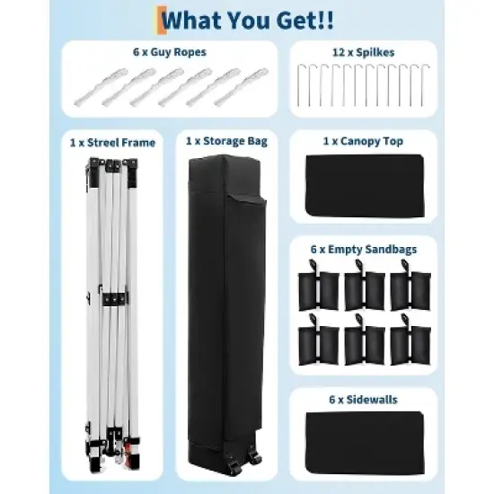 10'x20' Heavy Duty Canopy Tent, Commercial Instant Shelter with 6 Removable Walls, Waterproof Outdoor Event Cover image {5}