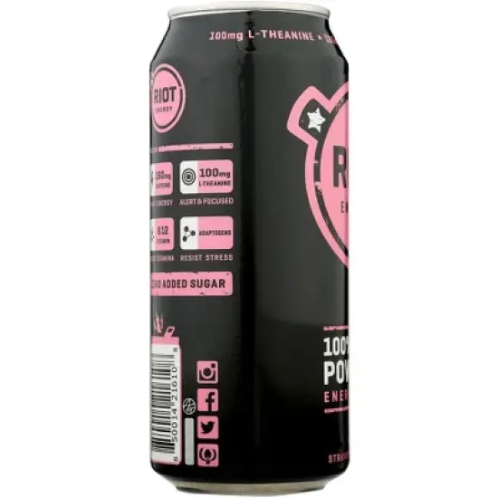 Riot Energy Organic Strawberry Lemon Plant-Powered Energy Drink - Case of 12/16 oz image {2}