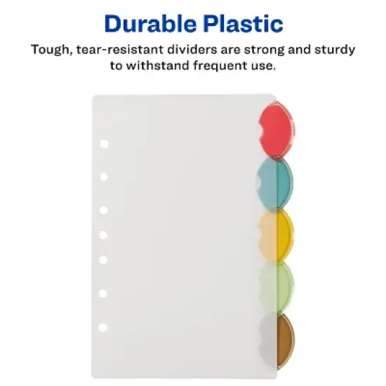 Avery Insertable Style Edge Plastic Mini Dividers for 3 Ring Binders, 5.5" x 8.5", 5-Tab Sets, Multicolor, 4 Sets (21118) image {3}
