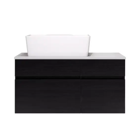 GDFStudio Robert 31.5" Wall-Mounted Ceramic Sink Bathroom Vanity with Drawer and Shelf image {4}