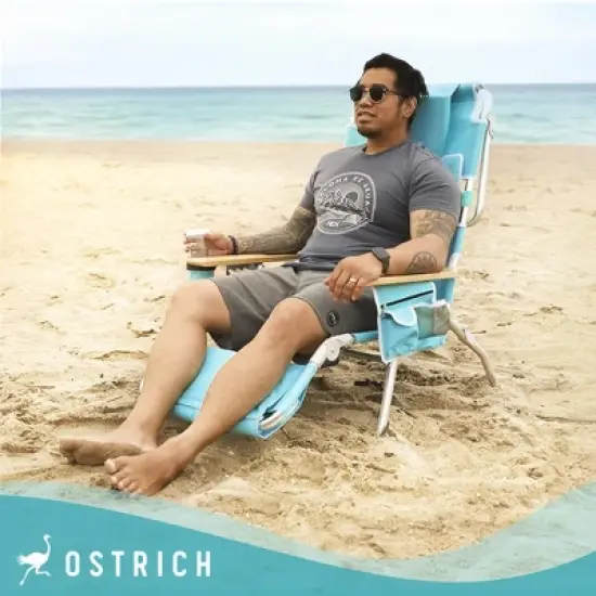 Ostrich Deluxe 3N1 Lightweight Lawn Beach Reclining Lounge Chair with Footrest, Outdoor Furniture for Patio, Balcony, Backyard, or Porch, Aqua image {4}
