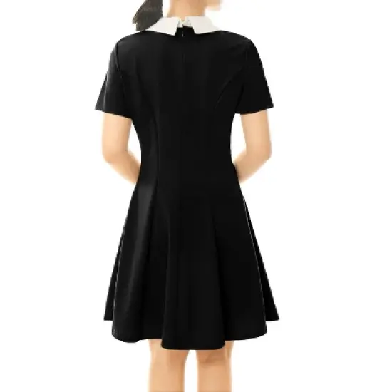 Allegra K Women's Contrast Doll Collar Short Sleeves Above Knee Flare Dress image {3}