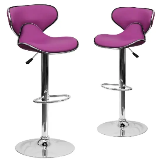 Emma and Oliver 2 Pack Contemporary Cozy Mid-Back Vinyl Adjustable Height Barstool with Chrome Base image {7}