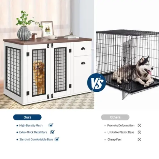 44'' Dog Crate Furniture with Drawer & Cabinet, Heavy Duty Dog Kennel Furniture, Wooden Indoor Pet Cage Side End Table for Small to Medium Pets image {6}