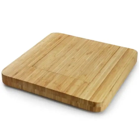 MegaChef Bamboo Charcuterie Cheese Board with Slide Out Drawer with Cheese Utensils, Bottle Opener, and 3 Piece Mini Chalkboard Set image {6}