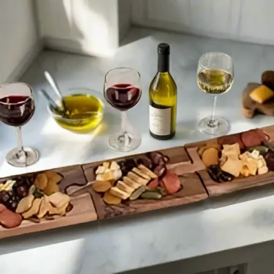 Kalmar Home Solid Acacia Charcuterie / Wine Glass Holder Interlocking Board image {3}