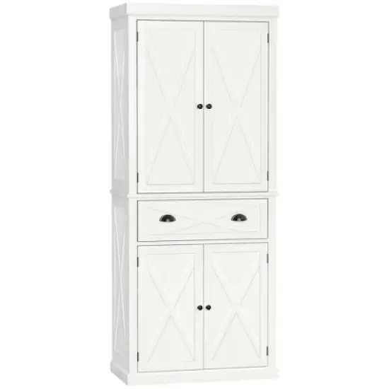 HOMCOM Freestanding Modern Farmhouse 4 Door Kitchen Pantry Cabinet, Storage Cabinet Organizer with 6-Tiers, 1 Drawer and 4 Adjustable Shelves image {6}