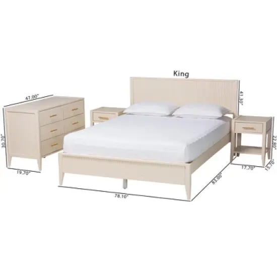 Baxton Studio Primrose Mid-Century Ivory Fluted Wood 4-Piece Bedroom Set image {12}