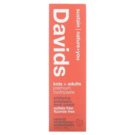 Davids Premium Toothpaste, Kids + Adults, Natural Strawberry + Watermelon, 5.25 oz (149 g) image {1}