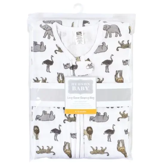 Hudson Baby Unisex Baby Long Sleeve Muslin Sleeping Bag, Wearable Blanket, Sleep Sack, Modern Safari image {1}