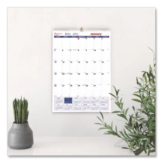 Twin-Wirebound Wall Calendar, One Month per Page, 12 x 17, White/Blue Sheets, 12-Month (Jan to Dec): 2026 image {3}