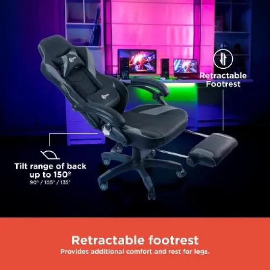 RadioShack Ergonomic Design Gaming Chair With Retractable Footrest And Armrests With Multiple Adjustability Levels Black and Gray 2606046 image {6}