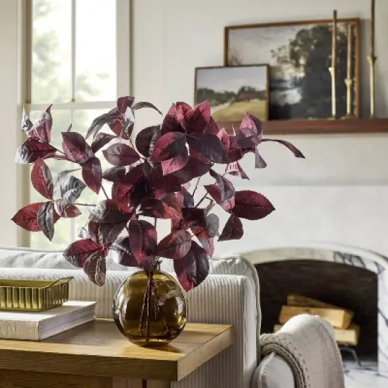 15.5" Black Plum Leaf Artificial Fall Arrangement - Hearth & Hand&trade; with Magnolia image {1}