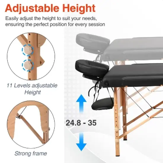 BestMassage Massage Bed Portable 3-Fold Massage Table 28" Wide Height Adjustable Spa Table, Black image {2}