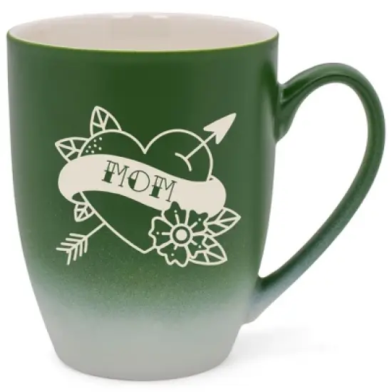 100 North Floral Heart 10 Ounce Green and White Two Toned Ombre, Comfortably Fits Your Hands, Ceramic Tea Coffee Cup Mug, Mom image {1}