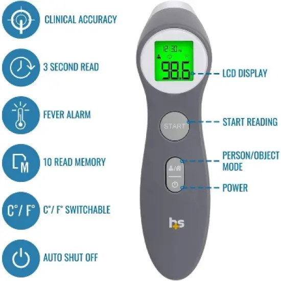HealthSmart Digital Thermometer for Adults and Children, Forehead Infrared Temperature Gun to Test Objects or Air image {2}