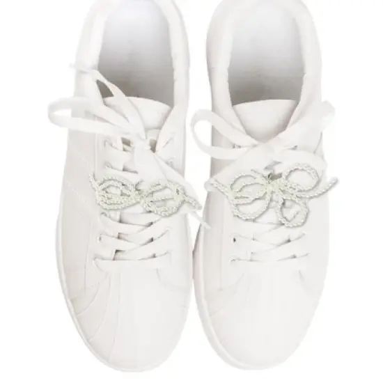 Unique Bargains Faux Pearl Bow Style 10 Shoelace Charms White 1 Pair image {1}