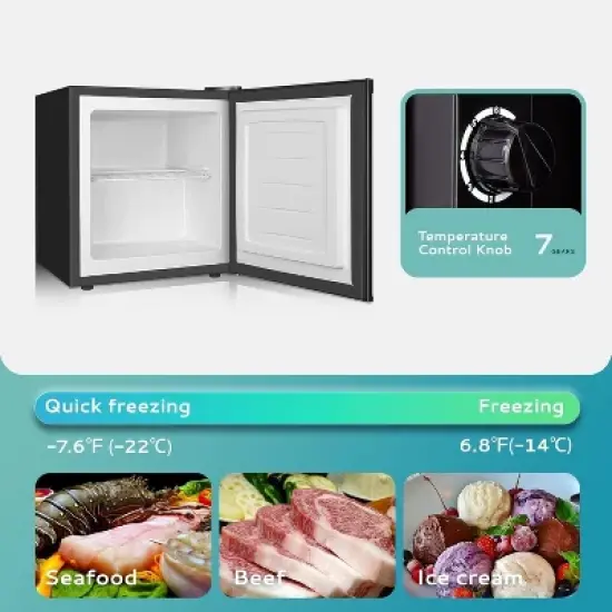 Simzlife 1.1/2.1/3.0 cu. ft. Upright Freezer, Mini Dorm Freezer with Reversible Single Door, Temperature Control, 2 Shelves, Low Noise, Black/Silver image {2}