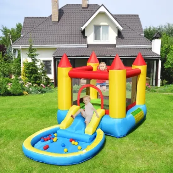 Costway Inflatable Bounce House Kids Slide Jumping Castle Bouncer w/Pool and 580W Blower image {1}