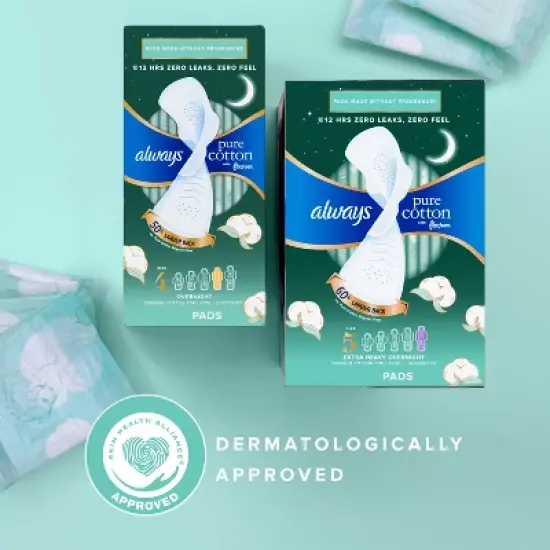 Always Extra Heavy Overnight Pure Cotton Pads with Wings - Size 5 - 18ct image {8}