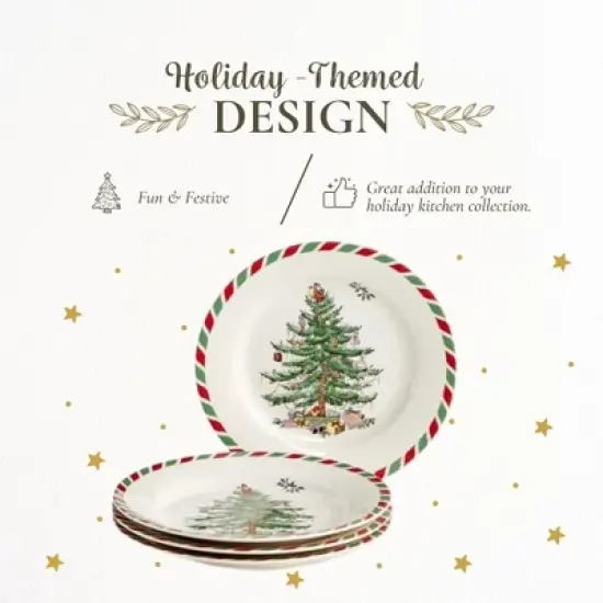 Spode Christmas Tree 8" Candy Cane Appetizer Plates (Set of 4) - Festive Holiday Tableware, Dishwasher & Microwave Safe image {2}