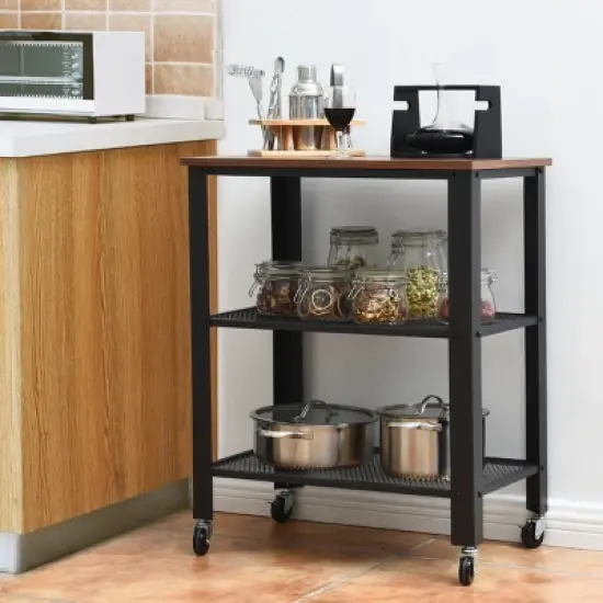 Tangkula Kitchen Utility Cart Industrial Coffee End Table w/Wheels Black/Silver image {9}
