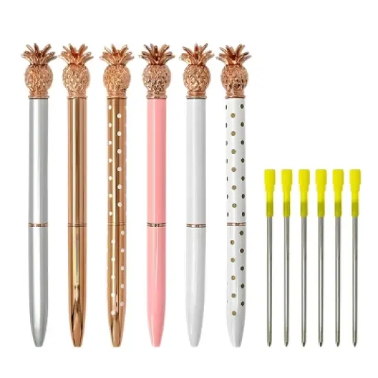 Wrapables Novelty Pineapple Ballpoint Pens with Refills, 1.0mm Medium Point, Black Ink, Set of 6 Pens + 6 Refills image {9}