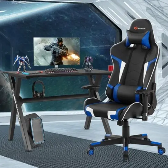 Costway X-Shaped Gaming Desk & Racing Style Massage Chair Set Home Office Black+White/Blue/Grey/Red image {1}