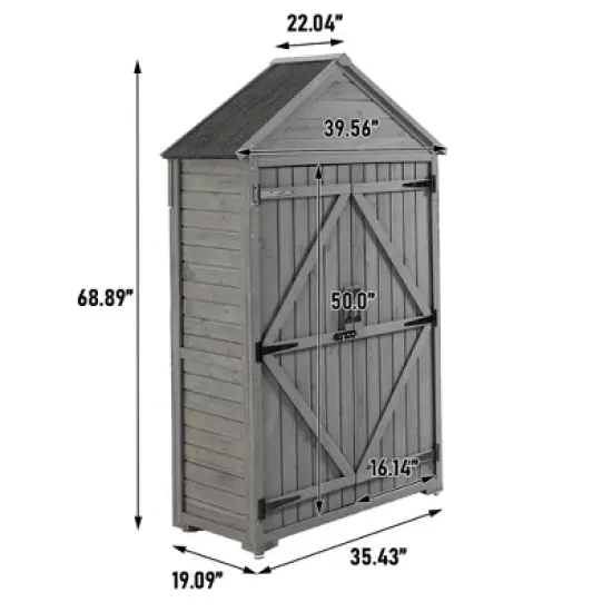 WELLFOR 125 gal Wood Latching Closet Deck Box Gray image {7}