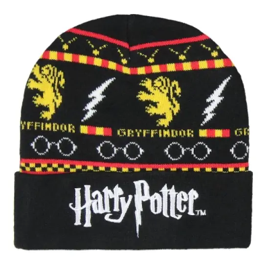 Harry Potter Gryffindor Themed Design Knit Cuff Beanie and Glove Set Youth OSFM Black image {1}