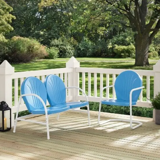 Griffith 2pc Outdoor Seating Set - Blue - Crosley image {3}