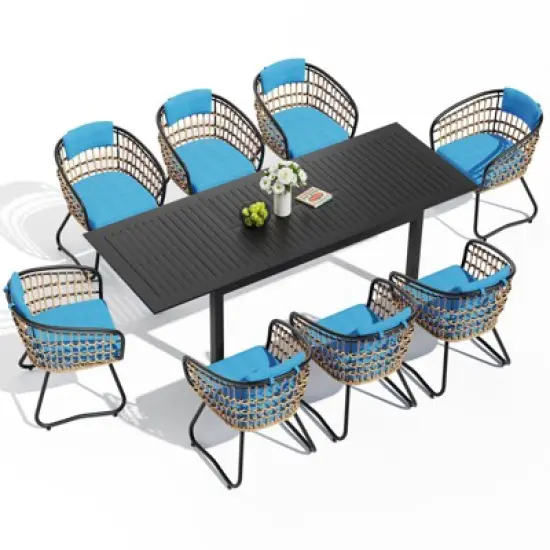 Crestlive Products 9pc Patio Expandable Dining Set Aluminum Outdoor Rectangular Table for 6 to 8 with chairs image {13}