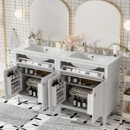 TIRAMISUBEST 60" Modern Bathroom Vanity Set with Double Vanities (Separate), Double Ceramic Sinks, Adjustable Shelf, Soft Close Doors and Flip Drawer image {19}