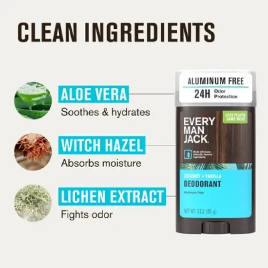 Every Man Jack Solid Deodorant Coconut + Vanilla - 3.0oz image {6}