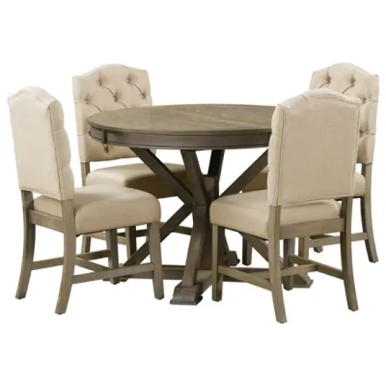 5 PCS Extendable Wood Dining Table Set with Round Table and 4 Upholstered Chairs-ModernLuxe image {8}