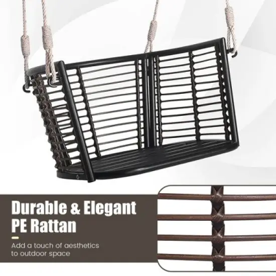 Costway Patio Hanging Rattan Basket Chair Swing Hammock Chair with Seat Cushion image {6}