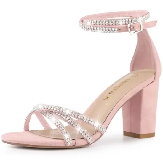 Allegra K Women's Rhinestones Strappy Chunky Heel image {13}