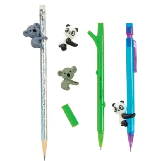 Tree Hugger Pens (6 Pack) - Bamboo & Banana Designs, Animal Toppers (Black Ink) image {4}