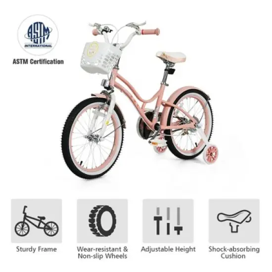 Costway 18'' Kids Bike Toddlers Adjustable Freestyle Bicycle w/ Training Wheels image {7}