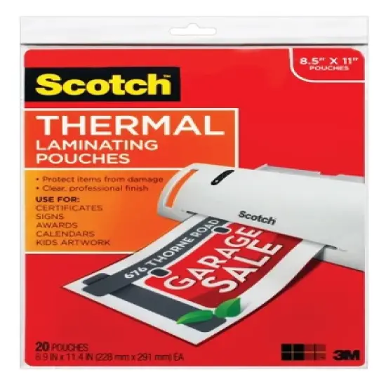 Scotch Thermal Laminating Pouch, 8-9/10 x 11-2/5 Inches, 3 mil Thick, Pack of 20 image {1}
