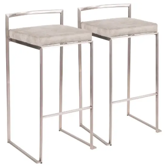Set of 2 30" Fuji Contemporary Stackable Barstools Stainless Steel - Lumisource image {9}