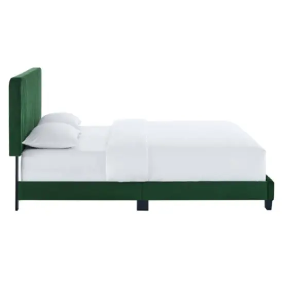 Twin Celine Channel Tufted Performance Velvet Platform Bed Emerald - Modway image {3}