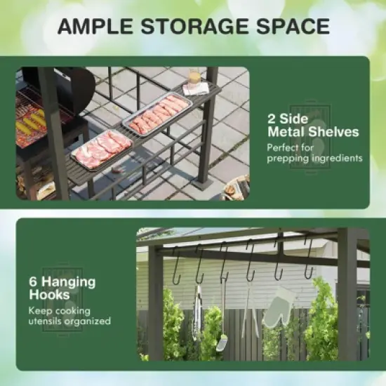 Costway 8' X 5' Hardtop Grill Gazebo with  Vented Polycarbonate Roof Side Shelves Hooks image {7}