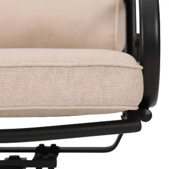 7pc Outdoor Dining Set with Svivel Chairs with Cushions & Large Metal Rectangle Table with Umbrella Hole - Captiva Designs image {12}