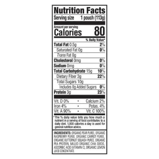 Happy Tot Organics Fiber & Protein Organic Pears, Raspberries, Carrots & Butternut Squash - 4oz image {6}